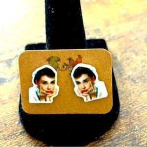 Audrey Hepburn Giving the Finger Mini Acrylic Earrings, Unworn, NWT